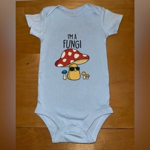 9 month baby boys body suit “I’m a fungi”